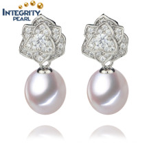 Wedding Girl with Pearl Earring 9mm Drop Freshwater 925 Silver Real Pearl Earrings